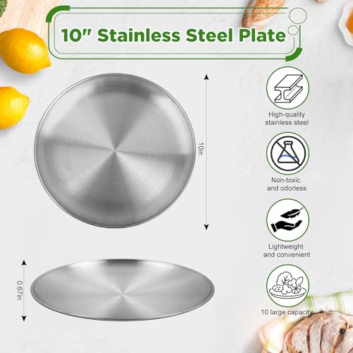 10-Inch Stainless Steel Dinner Plates - Set of 2, Non-Toxic & Dishwasher Safe