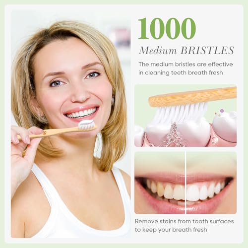 10 Pack Eco-Friendly Bamboo Toothbrushes with Medium Bristles