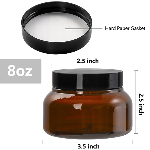 Yarlung 16 Pack 8oz Amber Plastic Jars with Lids for Body Butter & Scrubs