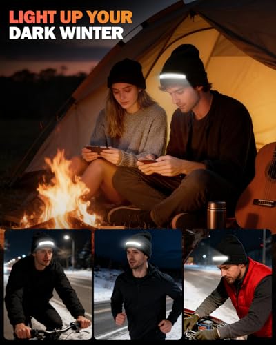 Maraiss Unisex LED Light Beanie - Black, One Size, Gifts for Men Women Dad Valentine Birthday