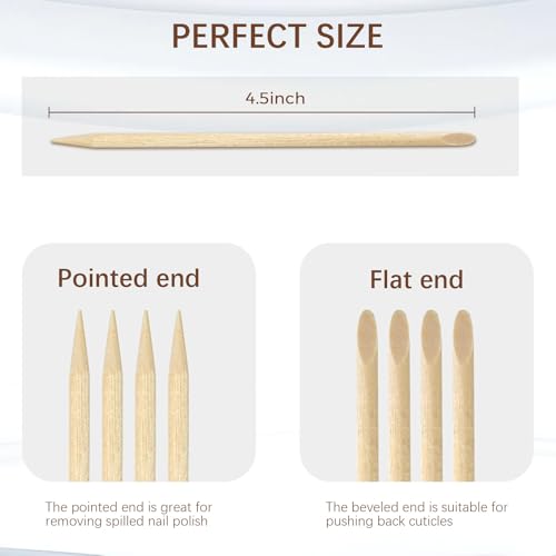 GOLD HONEY 500PCS Orangewood Cuticle Pusher Sticks, 4.5-Inch Manicure Tool