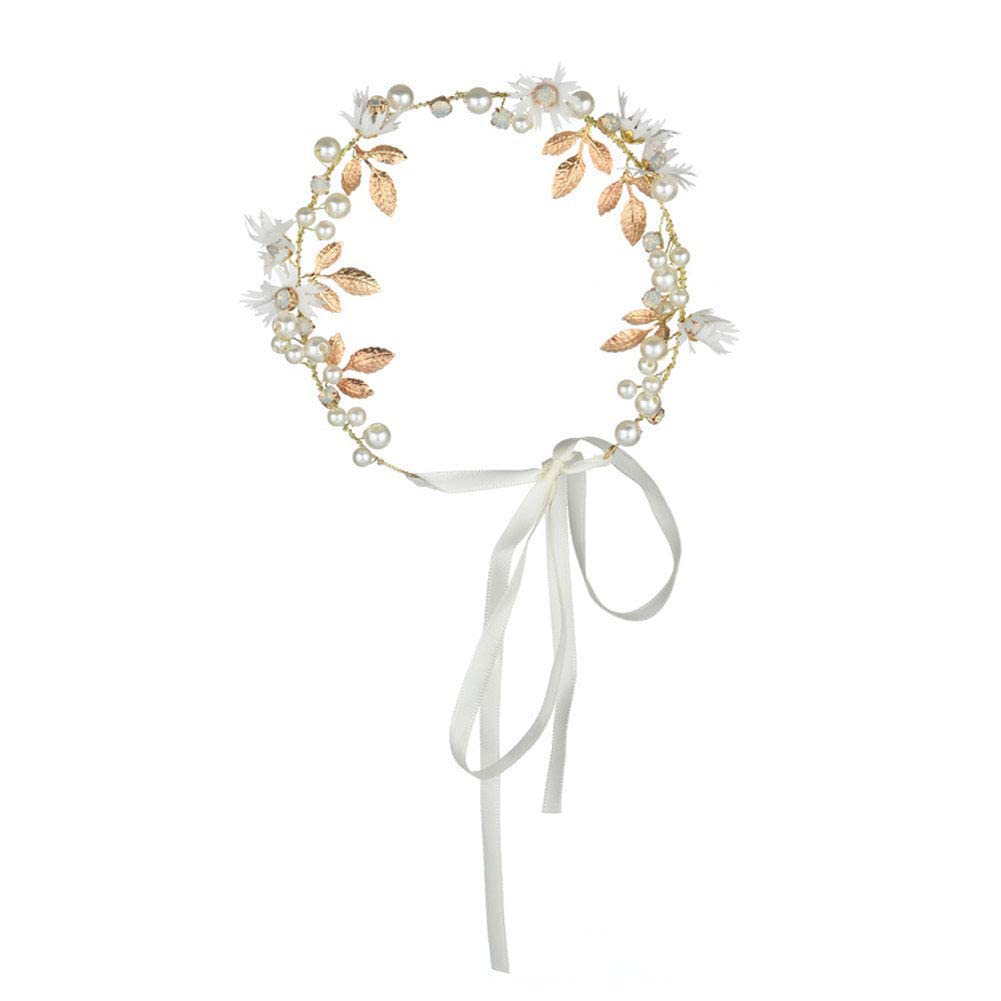 Flower Girl Headpiece White Little Daisy Gold Leaf Faux Pearls Rhinestone Floral Leaves Hair Accessories Girls Bridal Party Wedding