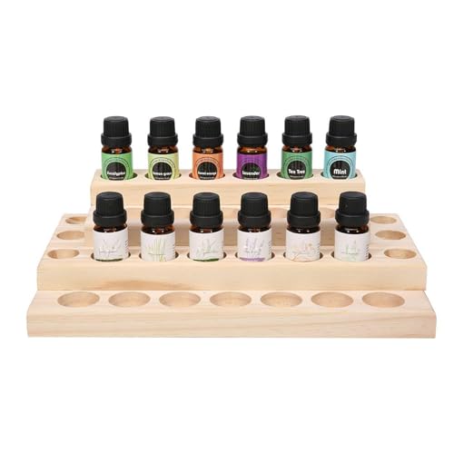 Pure Vie 4-Tier Wooden Essential Oil Storage Box - 30-Slot Organizer
