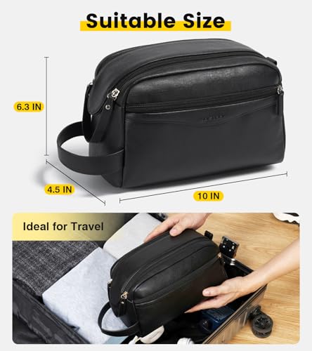 Vorspack PU Leather Travel Toiletry Bag - Black Medium Dopp Kit