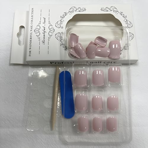SPLOCUDU Style 1 Short Pink Square Press On Nails - Glossy Fake Nails for Women