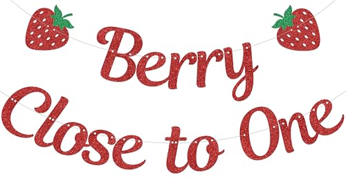 Berry Close to One Birthday Banner - Strawberry 1/2 Year Party Decor