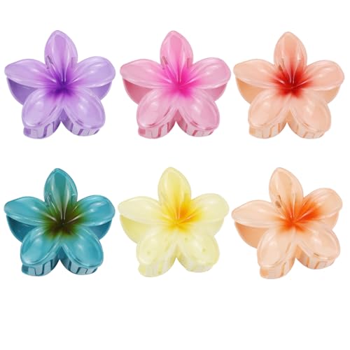 6 Pcs Hawaiian Plumeria Hair Claw Clips - Summer Accessories