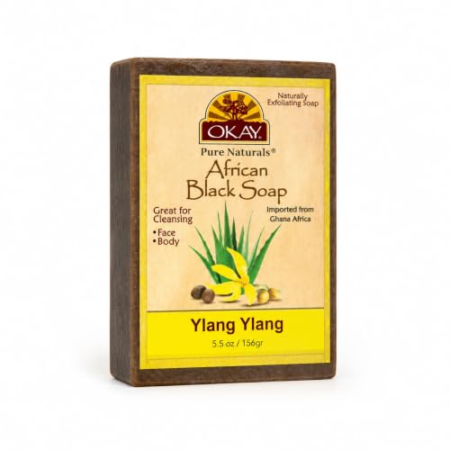 OKAY African Black Soap with Ylang Ylang - Natural Exfoliating Bar, 5.5oz