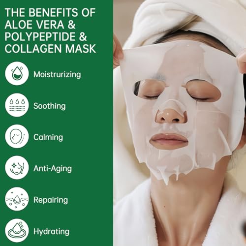 ASYBO Collagen & Aloe Vera Facial Sheet Mask - 20 Pack Anti-Aging Skincare