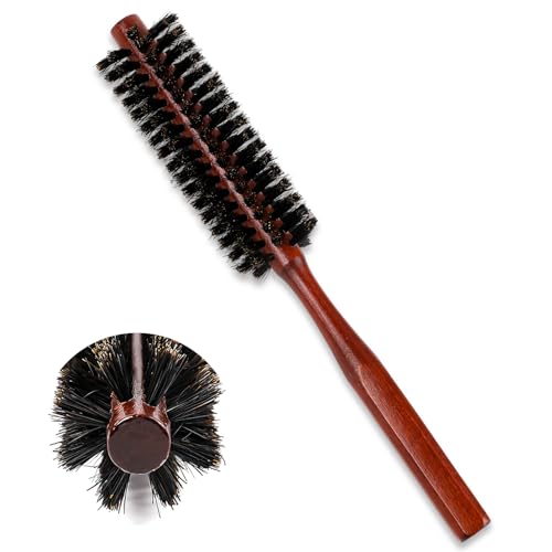 Boar Bristle Round Hair Brush for Short Hair - Wooden Handle