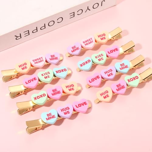 8 Pack Candy Heart Hair Clips for Women - Valentine's Day Accessories