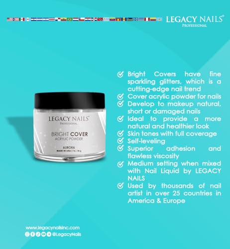 Legacy Nails Professional Bright Cover Acrylic Powder - 2 oz Cream Shimmer
