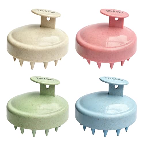 Ella & Sara 4-Pack Scalp Massager & Exfoliator with Soft Bristles for Wet & Dry Hair Care