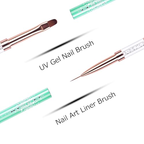 Ycyan Dual-ended UV Gel Nail Brush Set with Rhinestone Handle