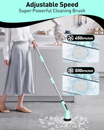 CTMAST Cordless Electric Spin Scrubber with 53-Inch Adjustable Pole