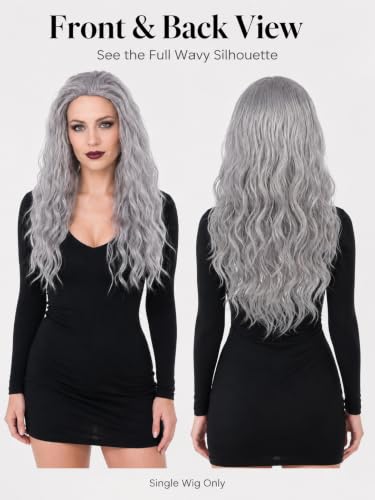 HOMELEX Long Curly Witch Wig Gray-1 for Halloween, Cosplay & Costume