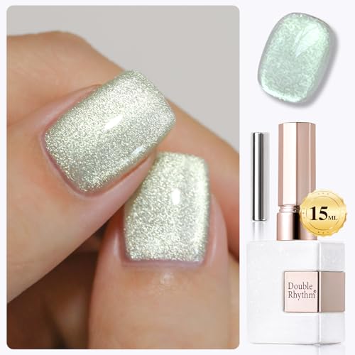 Double Rhythm 15ML Cat Eye Gel Nail Polish - Holographic Glitter Green