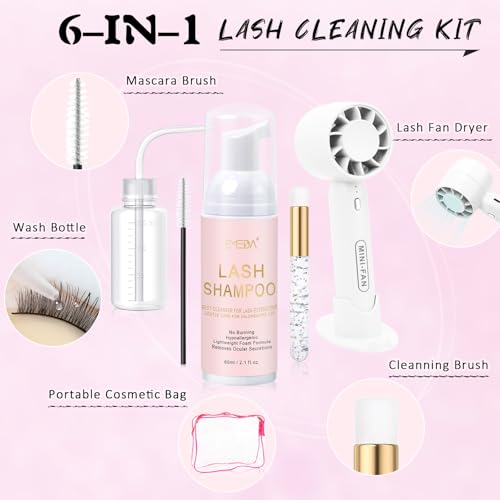 EMEDA Lash Shampoo Cleaning Kit with Mini Fan & Brushes