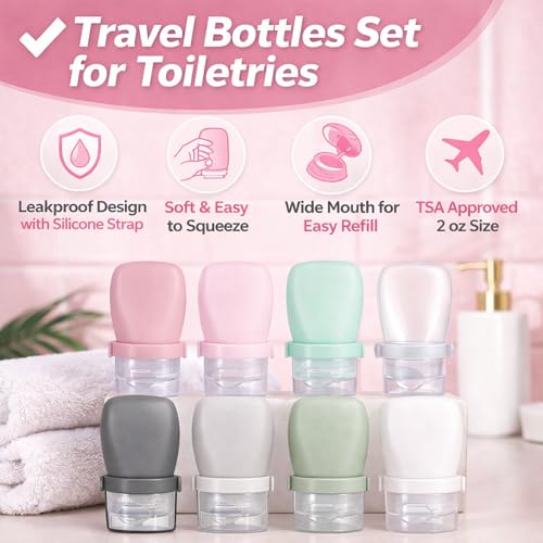 WXOIEOD 2 oz Clear & White Silicone Travel Bottles Leakproof TSA Approved 4 Pack