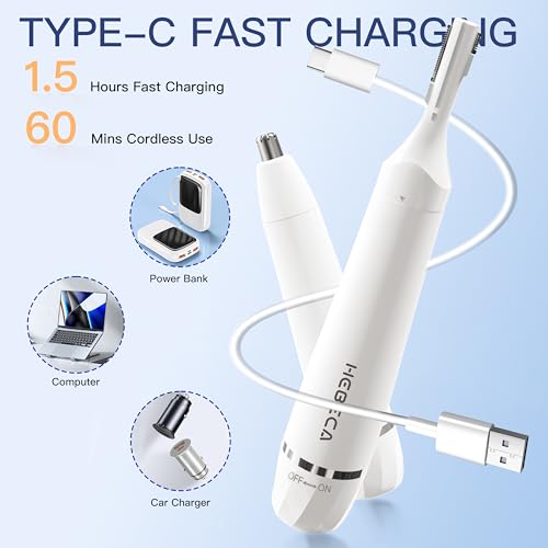 HEBECA Pearl White 2-in-1 Nose & Eyebrow Hair Trimmer - Waterproof Electric Grooming Tool