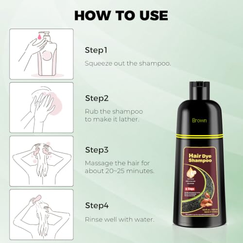 KAISASA 3-in-1 Hair Dye Shampoo for Gray Hair Coverage - Brown