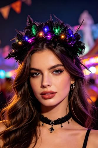 LED Light Up Flower Headband for Women - Black Free Size