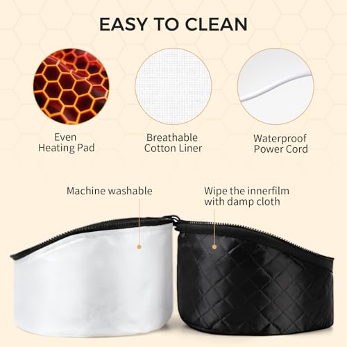 Amzpic Black Thermal Heat Cap for Deep Conditioning - Electric Hair Steamer with 10-Level Temperature Control