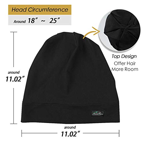 FocusCare Pure Black Satin Lined Sleep Slouchy Cap for Curly Hair