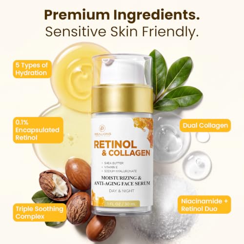 Bealions Retinol Serum for Face 1 Fl Oz Anti-Aging & Brightening Skin Care