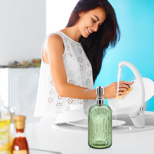 18 Oz Glass Soap Dispenser with Stainless Steel Pump - Modern Ribbed Design