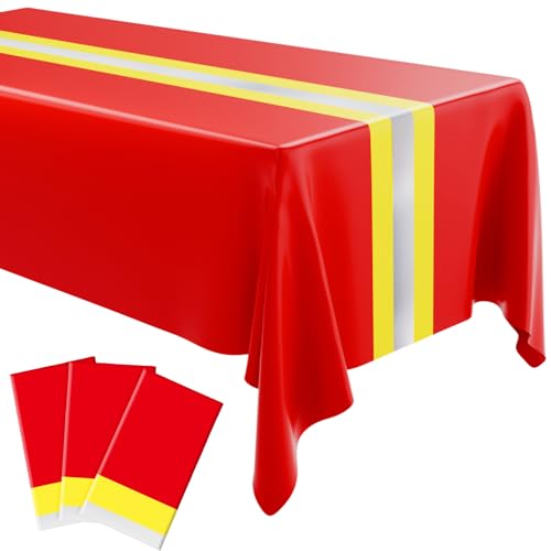 Oudain 3-Pack Firefighter Party Tablecloths | 54"x108" Plastic Covers