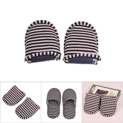 VGEBY Women's Coffee Stripes Foldable Travel Indoor Cotton Slippers - Non-Slip House Shoes