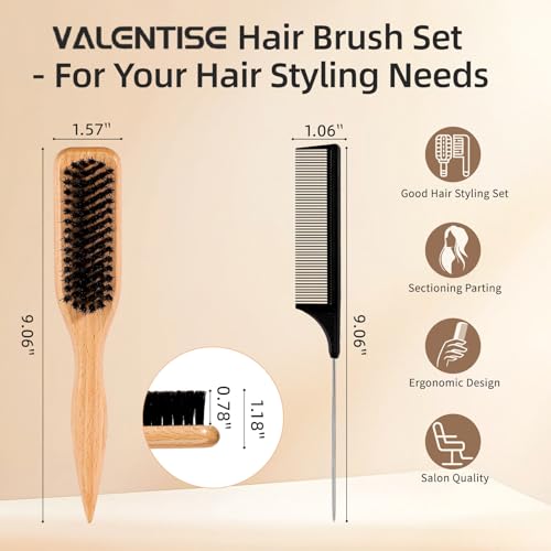 VALENTISE Boar Bristle Hair Brush Set with Tail Comb
