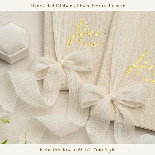 Elegant Wedding Vow Books Set for Bride and Groom - Softcover with Linen Fabric and Ribbon Closure