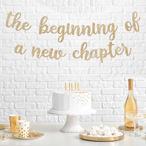 Gold Glitter Pre-Strung 'New Chapter' Banner - 10 ft Party Decor