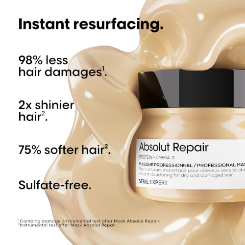L'Or?al Professionnel Paris Absolut Repair Mask - Nourishing Protein Treatment For Dry & Damaged Hair, Hydrates, Repairs Damage & Adds Hair Shine, Color Safe