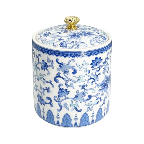Vintage Blue & White Ceramic Salt Cellar with Airtight Lid
