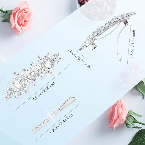 WHAVEL 4Pcs Silver Rhinestone Hair Clips & Bobby Pins Set B - Bridal Wedding Prom