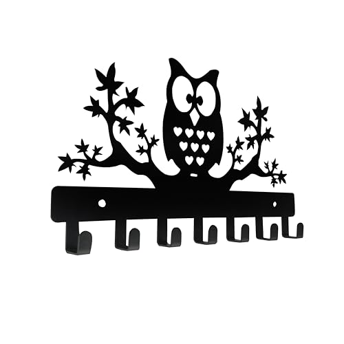 Owl Wall Mounted Key Holder with 7 Metal Hooks - Nature Decor