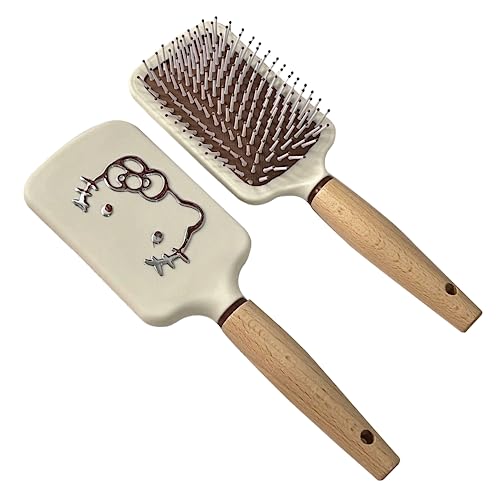 NSRAOIM Air Cushion Scalp Massage Hair Brush - Wooden Handle, White