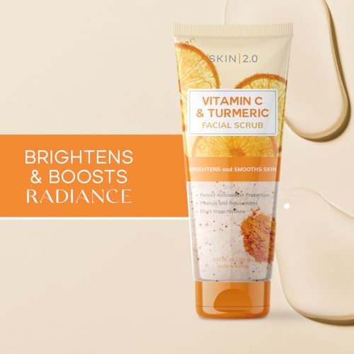 Skin 2.0 Vitamin C & Turmeric Face Scrub - Gentle Exfoliating & Brightening for All Skin Types - 6.76 Fl Oz