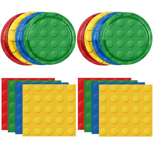 80PCS Building Block Birthday Party Supplies Set - Plates & Napkins for 20 Kids