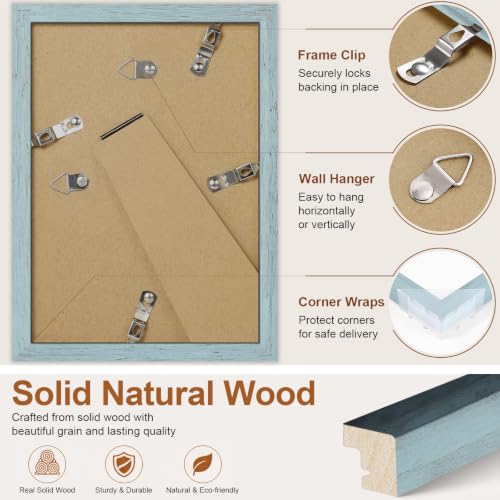 Vittanly Solid Wood 5x7 Picture Frame with Double Mat - Rustic Blue
