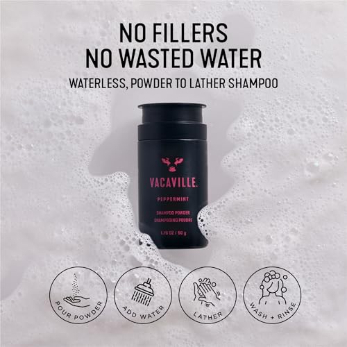 Vacaville Peppermint Travel Powder Shampoo 0.44oz for Hair Growth & Scalp Health - Waterless & Vegan