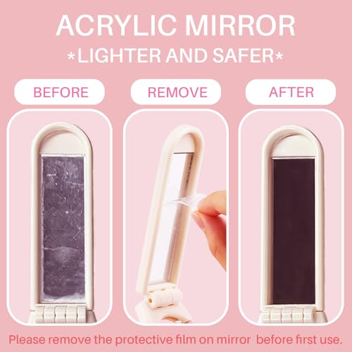 RHOS Folding Hair Brush with Mirror - Mini Pocket Brush for Travel