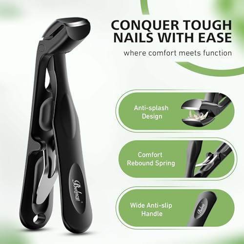 Baluca Black Medium Handle Ergonomic Toenail Clippers for Thick Nails - No Lock, Long Non-Slip Handles