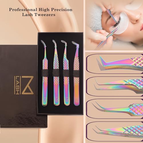 M Lash V5 Lilac Tweezers Set of 4 for Eyelash Extensions