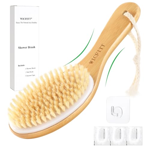 WICFITT Dry Brushing Body Brush with Bamboo Handle - Exfoliating Boar Bristles for Skin Care