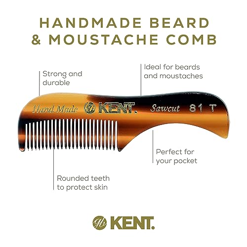 KENT Men's Tortoiseshell Mini Pocket Beard & Mustache Comb - Fine Tooth, Hand-Made in England