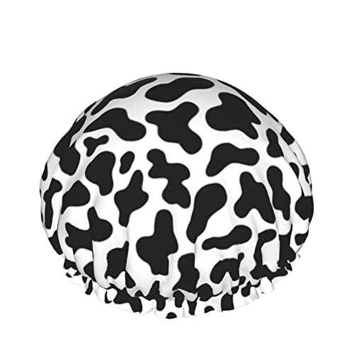 Waterproof Black & White Cow Shower Cap for Hair Protection